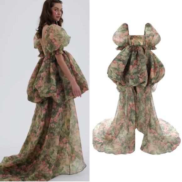Selkie Floral Maxi Dress - Green and Pink - Picture 1 of 9